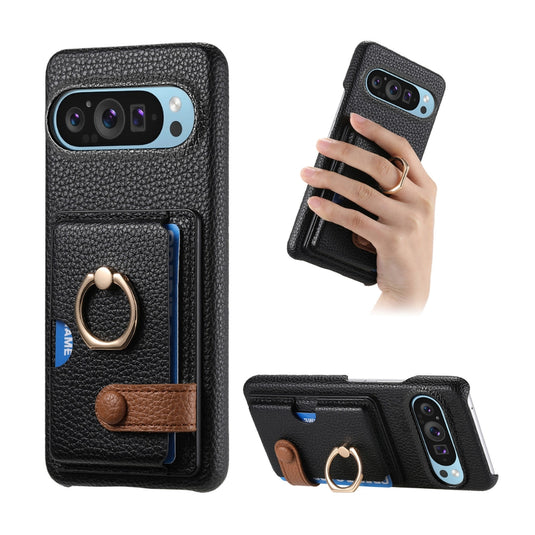 Google Pixel 10 / 10 Pro - Retro PU Leather Shockproof Phone Case with Ring Holder & Card Slot