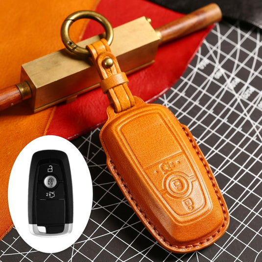 Ford Handcrafted Genuine Leather Folding Car Key Fob Protective Case Cover For Raptor F-150, Focus, Escort, Mondeo, Edge, Explorer, Mustang