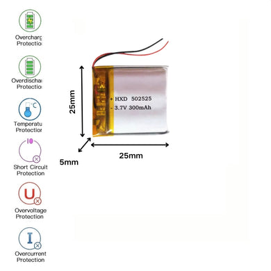 [PH2.0-JST Connector][502525] Universal 250mAh 3.7V Rechargeable Li-Ion Lithium Polymer Battery - Polar Tech Australia