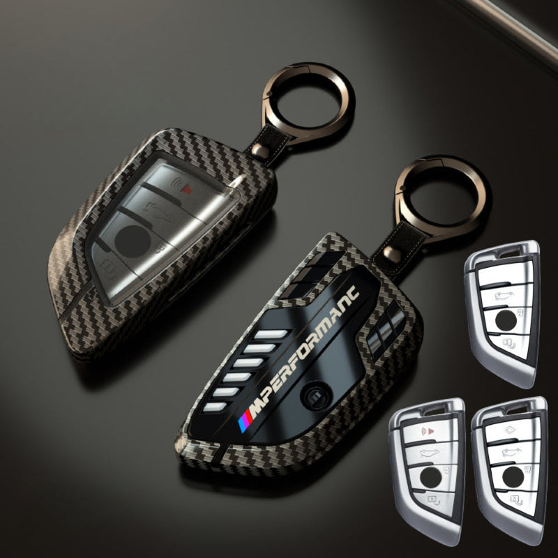 Load image into Gallery viewer, BMW Carbon Fiber Metal Protective Car Key Fob Case Cover For 1, 3, 4, 5, 6 Series, X3, X5, X6, X7

