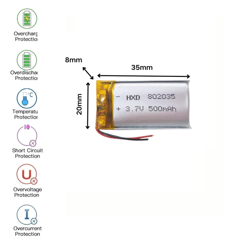 Load image into Gallery viewer, [PH2.0-JST Connector][802035] Universal 500mAh 3.7V Rechargeable Li-Ion Lithium Polymer Battery - Polar Tech Australia

