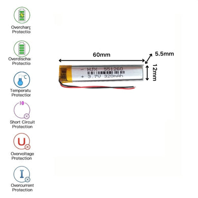 [PH2.0-JST Connector][551260] Universal 320mAh 3.7V Rechargeable Li-Ion Lithium Polymer Battery - Polar Tech Australia