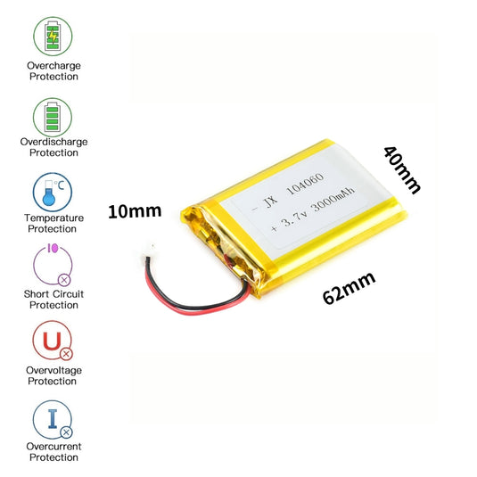 [PH2.0-JST Connector][104060] Universal 3000mAh3.7V Rechargeable Li-Ion Lithium Polymer Battery - Polar Tech Australia