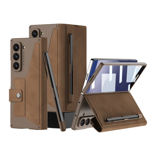 Samsung Galaxy Z Fold7 5G - GKK Integrated Armor Flip Leather Case with Pen Slot, Stylus Not Included