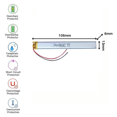 [PH2.0-JST Connector][6013106] Universal 1000mAh 3.7V Rechargeable Li-Ion Lithium Polymer Battery - Polar Tech Australia