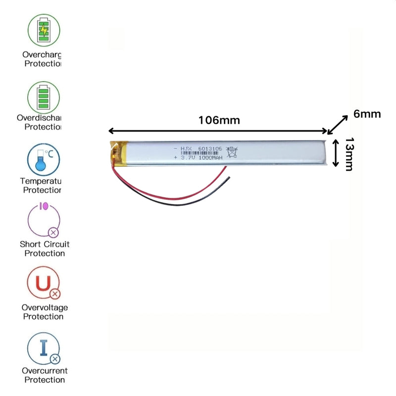 Cargue la imagen en el visor de la galería, [PH2.0-JST Connector][6013106] Universal 1000mAh 3.7V Rechargeable Li-Ion Lithium Polymer Battery - Polar Tech Australia
