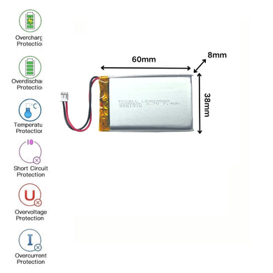 [PH2.0-JST Connector][803860] Universal 2000mAh 3.7V Rechargeable Li-Ion Lithium Polymer Battery - Polar Tech Australia