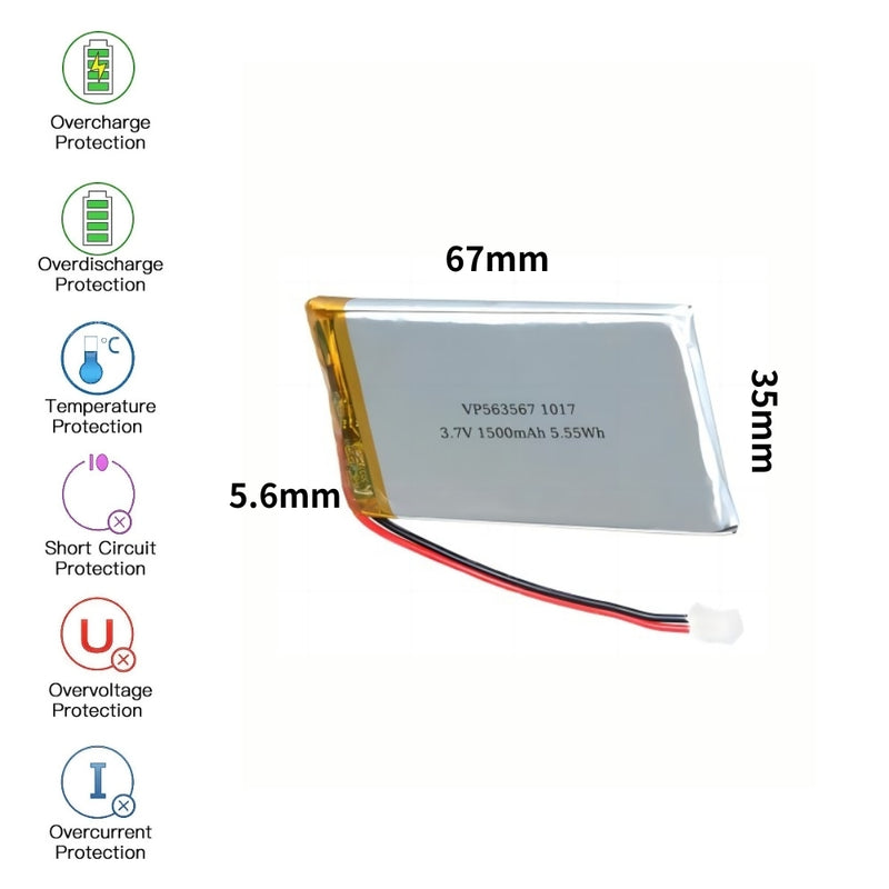 Cargue la imagen en el visor de la galería, [PH2.0-JST Connector][563567] Universal 1500mAh 3.7V Rechargeable Li-Ion Lithium Polymer Battery - Polar Tech Australia
