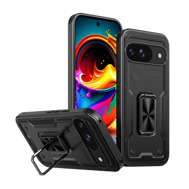 Google Pixel 9 / 9 Pro - TPU+PC 2-in-1 Material Shockproof Protective Case with Metal Rotating Stand - Polar Tech Australia
