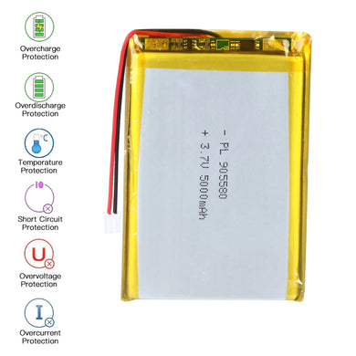 [PH2.0-JST Connector][905580] Universal 5000mAh 3.7V Rechargeable Li-Ion Lithium Polymer Battery - Polar Tech Australia