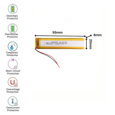 [PH2.0-JST Connector][802095] Universal 1800mAh 3.7V Rechargeable Li-Ion Lithium Polymer Battery - Polar Tech Australia