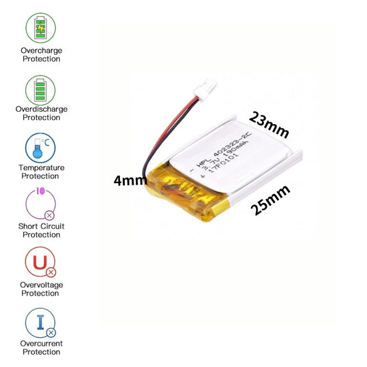 [PH2.0-JST Connector][402323] Universal 190mAh 3.7V Rechargeable Li-Ion Lithium Polymer Battery - Polar Tech Australia