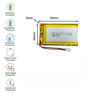 [PH2.0-JST Connector][903659] Universal 2600mAh 3.7V Rechargeable Li-Ion Lithium Polymer Battery - Polar Tech Australia