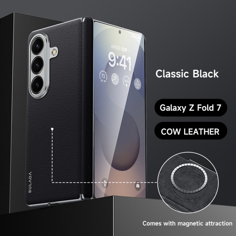 Chargez l&#39;image dans la visionneuse de la galerie, Samsung Galaxy Z Fold7 5G - SULADA Frameless Cowhide Leather PC Phone Case
