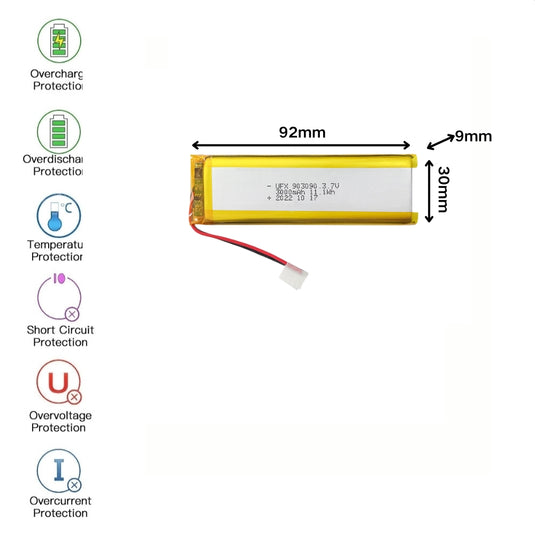 [PH2.0-JST Connector][903090] Universal 3200mAh 3.7V Rechargeable Li-Ion Lithium Polymer Battery - Polar Tech Australia