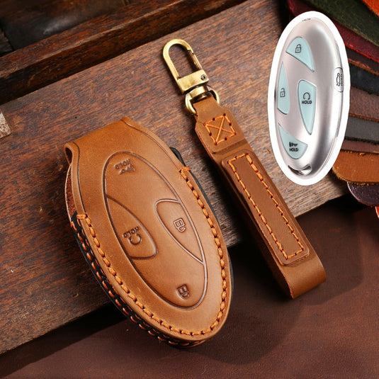 Hyundai Handcrafted Genuine Leather Car Key Fob Protective Case Cover For Ionic 6, Kona EV, Grandeur GN7