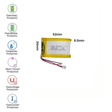 [PH2.0-JST Connector][853450] Universal 2000mAh 3.7V Rechargeable Li-Ion Lithium Polymer Battery - Polar Tech Australia