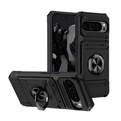Google Pixel 9 Pro XL - TPU+PC Shockproof Card Slot Phone Case with Metal Ring Holder - Polar Tech Australia
