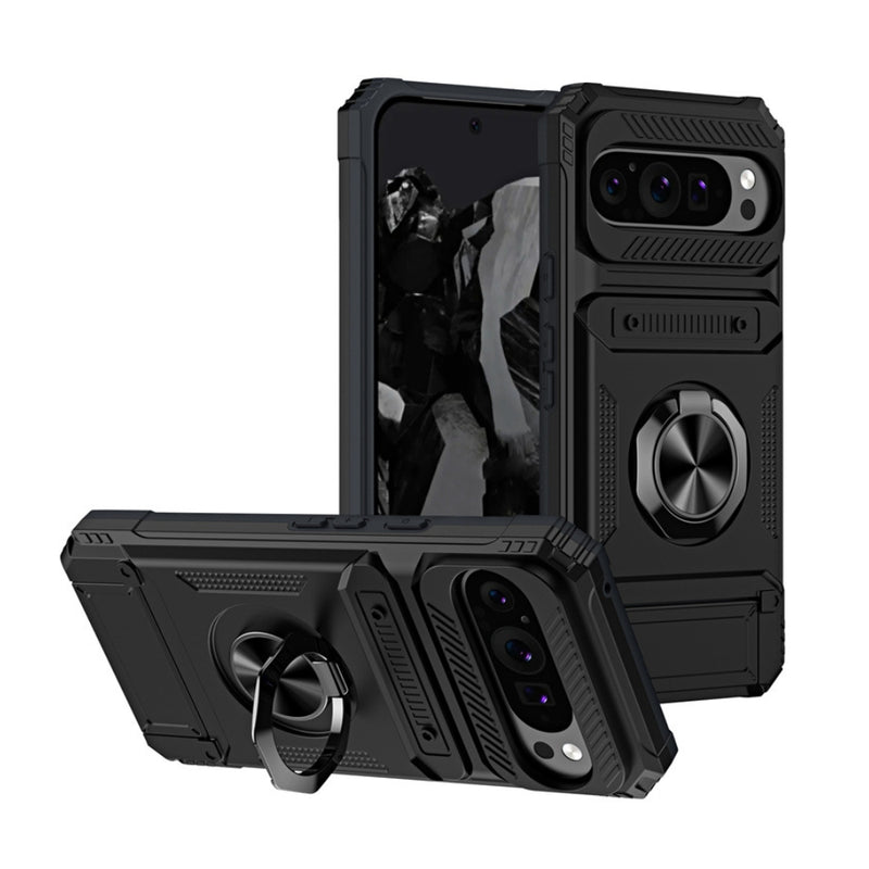 Load image into Gallery viewer, Google Pixel 9 Pro XL - TPU+PC Shockproof Card Slot Phone Case with Metal Ring Holder - Polar Tech Australia

