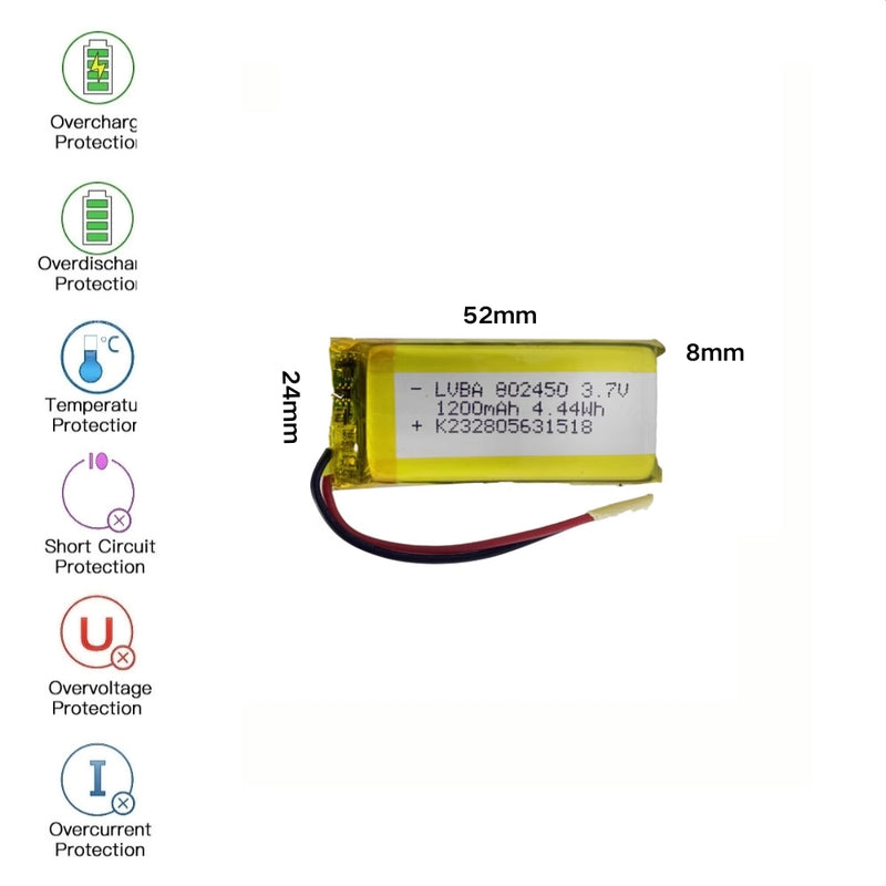 Load image into Gallery viewer, [PH2.0-JST Connector][802450] Universal 1200mAh 3.7V Rechargeable Li-Ion Lithium Polymer Battery - Polar Tech Australia
