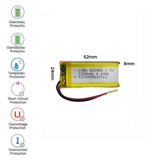 [PH2.0-JST Connector][802450] Universal 1200mAh 3.7V Rechargeable Li-Ion Lithium Polymer Battery - Polar Tech Australia