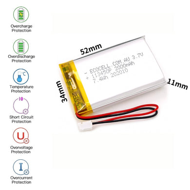 [PH2.0-JST Connector][113450] Universal 2000mAh 3.7V Rechargeable Li-Ion Lithium Polymer Battery - Polar Tech Australia