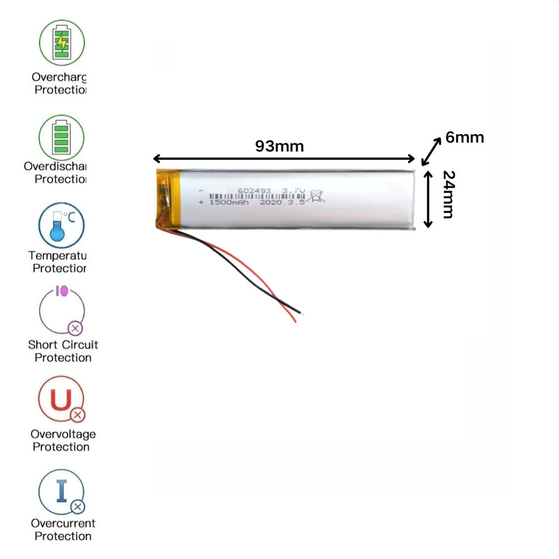 Cargue la imagen en el visor de la galería, [PH2.0-JST Connector][602493] Universal 1600mAh 3.7V Rechargeable Li-Ion Lithium Polymer Battery - Polar Tech Australia
