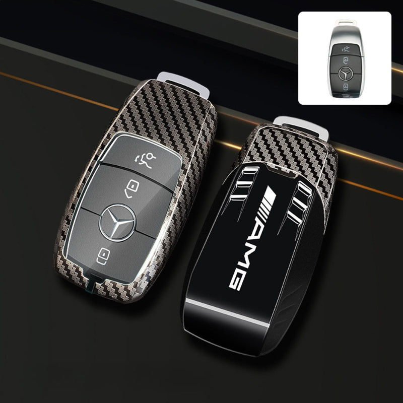 Load image into Gallery viewer, Mercedes Benz Carbon Fiber Metal Protective Car Key Fob Case Cover For Benz A, B, C, E, GLC, GLE
