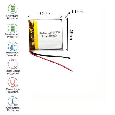 [PH2.0-JST Connector][552530] Universal 350mAh 3.7V Rechargeable Li-Ion Lithium Polymer Battery - Polar Tech Australia