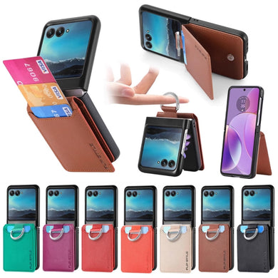 [With Card Slot] Motorola Razr 50/Ultra - Litchi Texture Leather Ring Wallet Phone Case - Polar Tech Australia