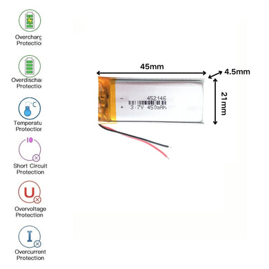 [PH2.0-JST Connector][452146] Universal 450mAh 3.7V Rechargeable Li-Ion Lithium Polymer Battery - Polar Tech Australia