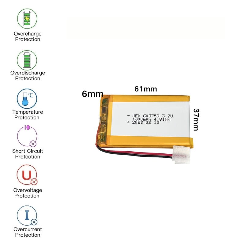 Load image into Gallery viewer, [PH2.0-JST Connector][603759] Universal 1500mAh 3.7V Rechargeable Li-Ion Lithium Polymer Battery - Polar Tech Australia

