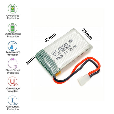 [PH2.0-JST Connector][802540] Universal 600mAh 3.7V Rechargeable Li-Ion Lithium Polymer Battery - Polar Tech Australia