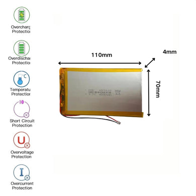 [PH2.0-JST Connector][4070110] Universal 4500mAh 3.7V Rechargeable Li-Ion Lithium Polymer Battery - Polar Tech Australia