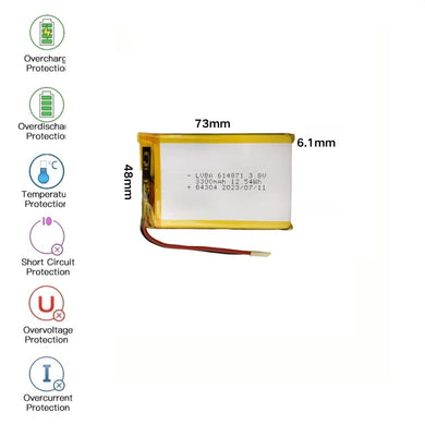 [PH2.0-JST Connector][614871] Universal 3300mAh 3.8V Rechargeable Li-Ion Lithium Polymer Battery - Polar Tech Australia