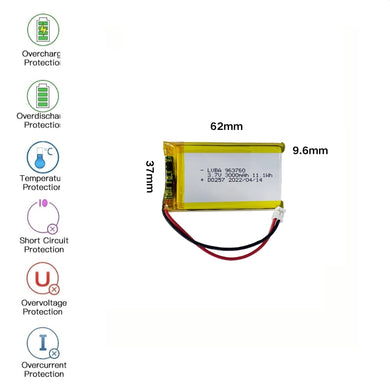 [PH2.0-JST Connector][963760] Universal 3000mAh 3.7V Rechargeable Li-Ion Lithium Polymer Battery - Polar Tech Australia