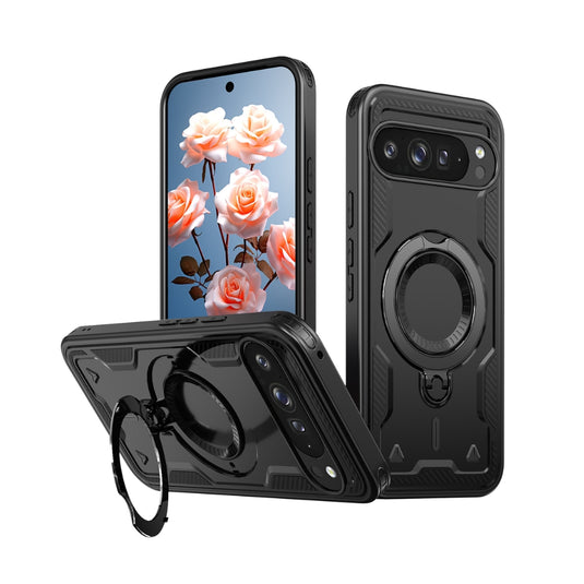 Google Pixel 10 / 10 Pro - TPU+PC 2-in-1 Material Shockproof Protective Case with Metal Rotating Stand