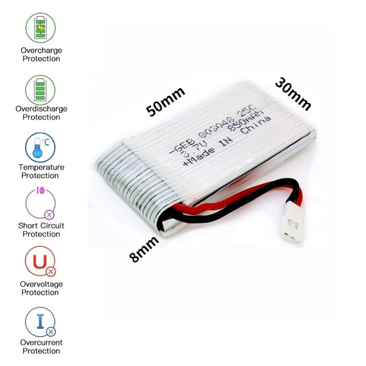 [PH2.0-JST Connector][803048] Universal 850mAh 3.7V Rechargeable Li-Ion Lithium Polymer Battery - Polar Tech Australia
