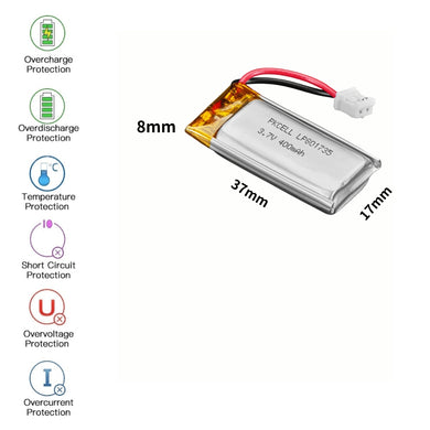 [PH2.0-JST Connector][801735] Universal 400mAh 3.7V Rechargeable Li-Ion Lithium Polymer Battery - Polar Tech Australia