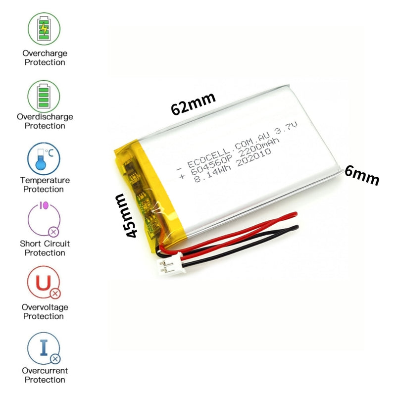 Load image into Gallery viewer, [PH2.0-JST Connector][604560] Universal 2200mAh 3.7V Rechargeable Li-Ion Lithium Polymer Battery - Polar Tech Australia
