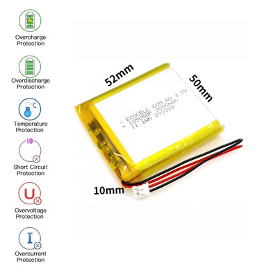 [PH2.0-JST Connector][105050] Universal 3000mAh 3.7V Rechargeable Li-Ion Lithium Polymer Battery - Polar Tech Australia