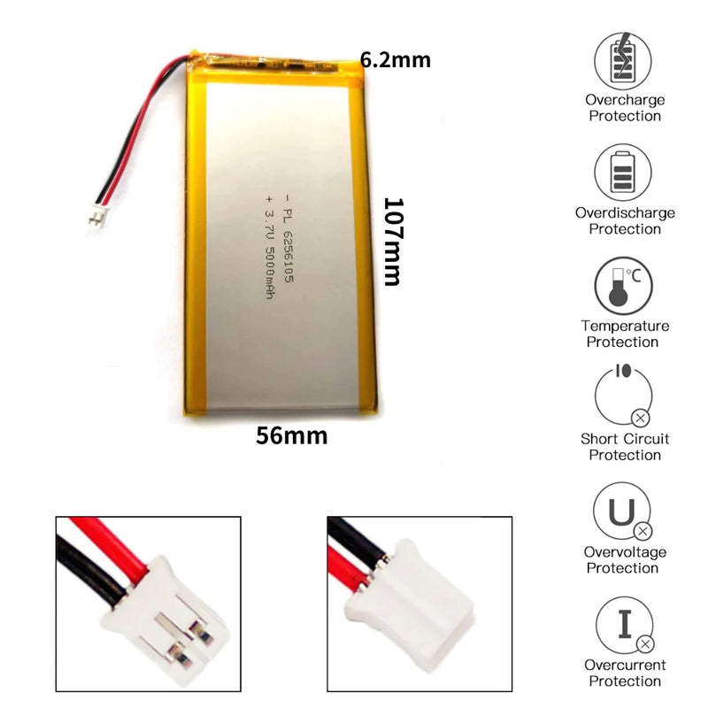Load image into Gallery viewer, [PH2.0-JST Connector][6256105] Universal 5000mAh 3.7V Rechargeable Li-Ion Lithium Polymer Battery - Polar Tech Australia
