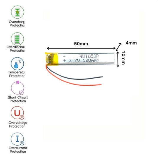 [PH2.0-JST Connector][401050] Universal 160mAh 3.7V Rechargeable Li-Ion Lithium Polymer Battery - Polar Tech Australia
