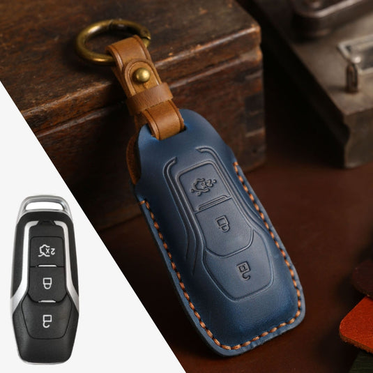 Ford Handcrafted Genuine Leather Car Key Fob Protective Case Cover For Edge, Mondeo, Ka, Fiesta, Focus, Galaxy, Mustang, Kuga