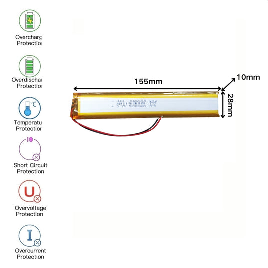 [PH2.0-JST Connector][1028155] Universal 5200mAh 3.7V Rechargeable Li-Ion Lithium Polymer Battery - Polar Tech Australia