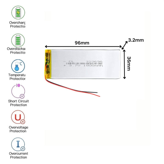 [PH2.0-JST Connector][323696] Universal 2000mAh 3.7V Rechargeable Li-Ion Lithium Polymer Battery - Polar Tech Australia