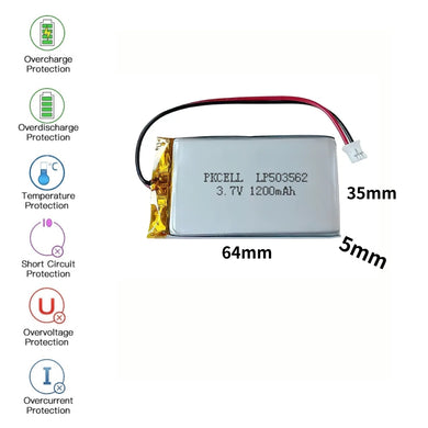 [PH2.0-JST Connector][503562] Universal 1200mAh 3.7V Rechargeable Li-Ion Lithium Polymer Battery - Polar Tech Australia