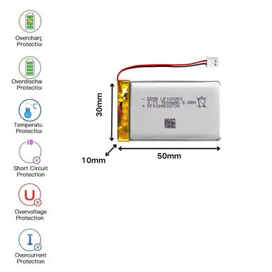 [PH2.0-JST Connector][103050] Universal 1500mAh 3.7V Rechargeable Li-Ion Lithium Polymer Battery - Polar Tech Australia