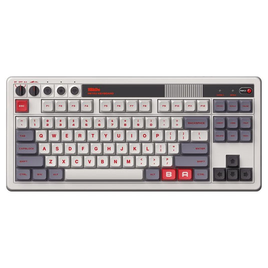 8BitDo Retro Mechanical Keyboard, Bluetooth/2.4G/USB-C Hot Swappable Gaming Keyboard with 87 Keys, Dual Super Programmable Buttons for Windows and Android (N)