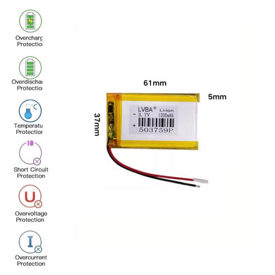 [PH2.0-JST Connector][503759] Universal 1200mAh 3.7V Rechargeable Li-Ion Lithium Polymer Battery - Polar Tech Australia